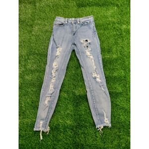 S.O.N.G. Jeans Womens 5/27 Blue High Rise Curvy Skinny Distressed Ankle Grazer